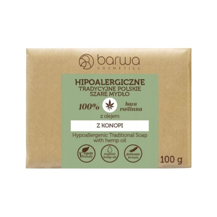 cosmen.pl Barwa Hipoalergiczna Tradycyjne Polskie Mydło szare w kostce z olejem konopnym 100g.jpg